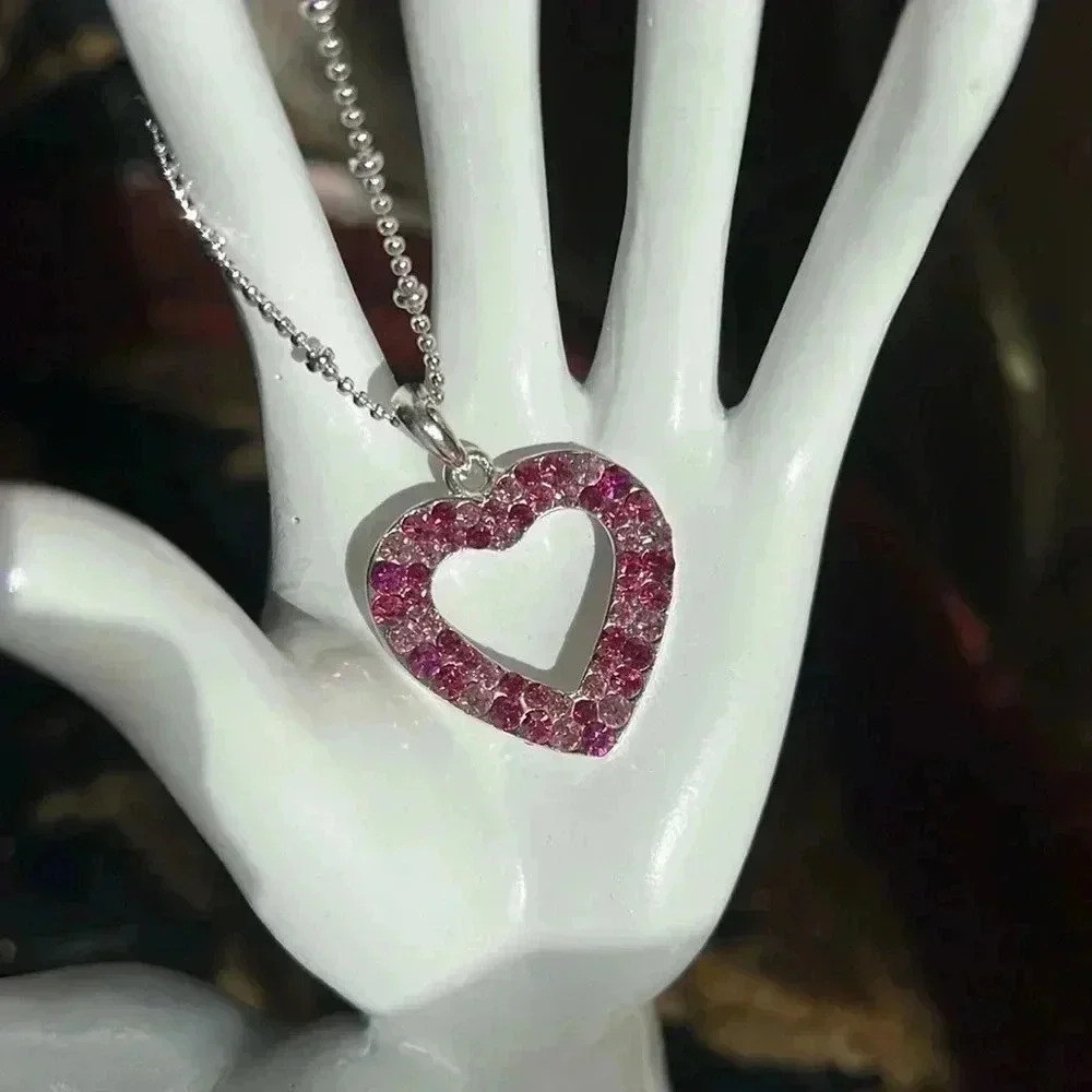 Cookie Lee Australian Light Pink Dark Pink Crystal Pendant on Silver Tone Chain